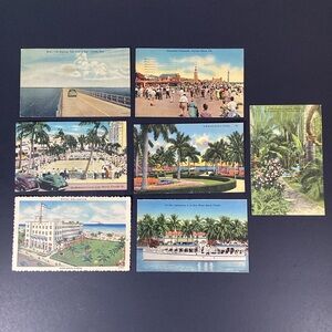 Vtg Florida 1950s Linen Postcard Lot of 7 Keys, Daytona, Miami Beach, Lake Worth